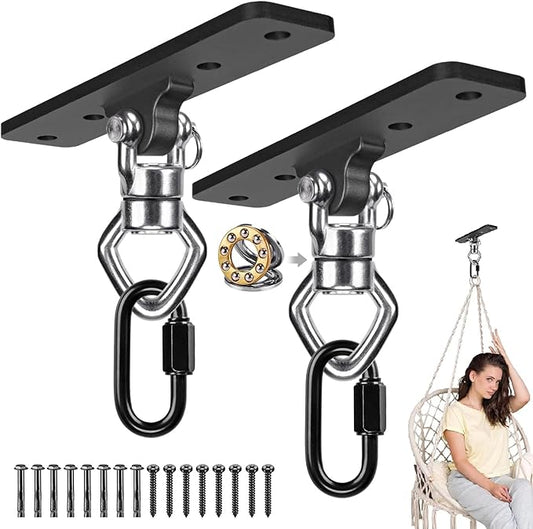 2Pack Ceiling Mount Swing Hanger with Bearing 900 LB Capacity Heavy Bag Hanger 360° Swivel Hook Hanging Chair Mount Stainless Steel Swing Hardware for Aerial Silks, Punching Bag, Hammock, Porch Swings