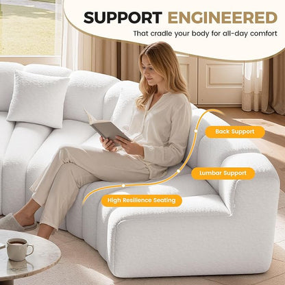 Oversized Curved Sofas, 6 Seater Boneless Velvet Cloud Couch, Modern Modular Sectional Couches for Living Room, No Assembly Required, White 1PC