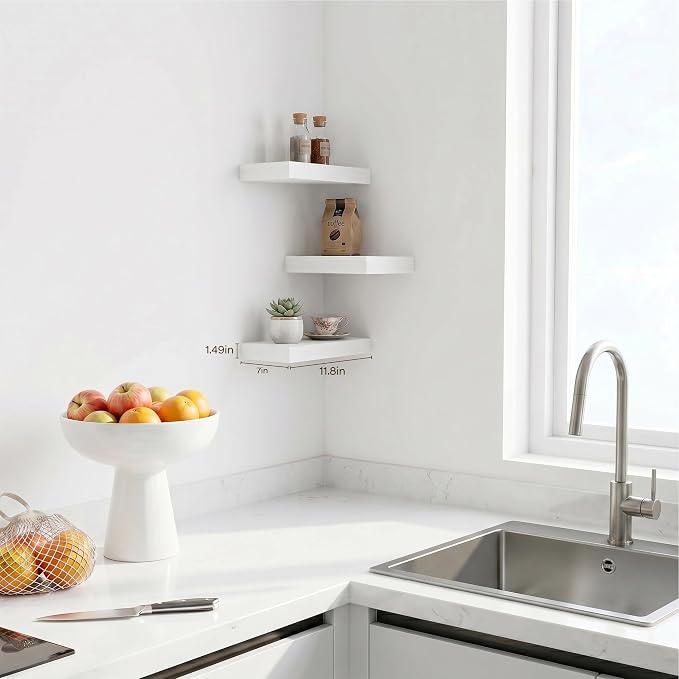 White Floating Shelves for Wall,Set of 3,11.8 Inches Wall Mounted Shelves Over Toilet Farmhouse Home Decor Display