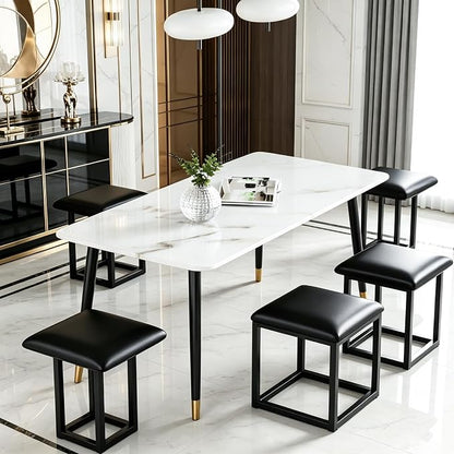5 in 1 Nesting Ottoman Cube Chair, Stackable Stools, Leather Square Ottoman Bench, Foot Stool with Wheels for Living Room,Dining Room 15.75x15.75x16.54 inches