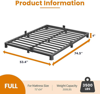 NKZ Full Platform Bed Frame 4 Inch, Heavy Duty Metal Low Profile Bed Frame with Round Corner Legs, 3500lbs Weight Capacity Reinforced Frame, No Box Spring Needed，Noise-Free, Easy Assembly