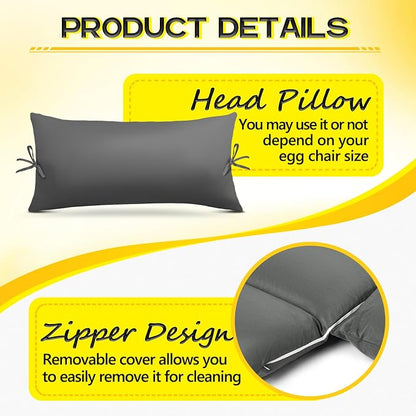 MAGIC ELEPHANT Egg Chair Cushion, Memory Foam Indoor Outdoor Hanging Egg Chair Cushion Replacement, Patio Basket Swing Cushion with Headrest (Gray)