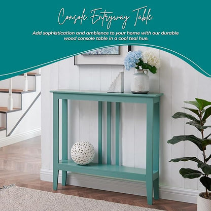 Kings Brand Narrow Console Table w/Storage Shelf, Sofa Entryway Table, Teal | Narrow Console Table with Storage Shelf – Slim Design Fits Entryways, Hallways, Behind Sofas, Shelf Décor, Books, Essentials