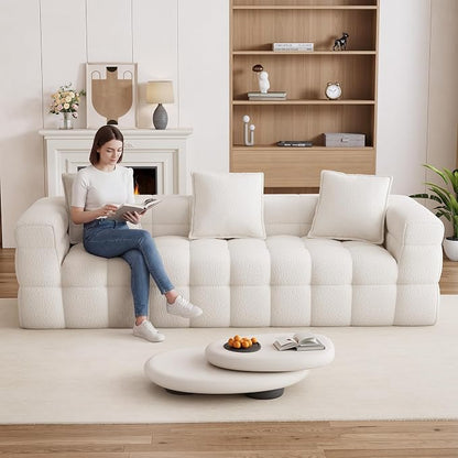 91.3" Boneless Couch,Comfy Cloud Sectional Sofa with Deep Seat,Modern Upholstered Chenille Love Seat Sofa, Oversized Couches for Living Room, No Assembly Required Tufted Sofas, Beige White