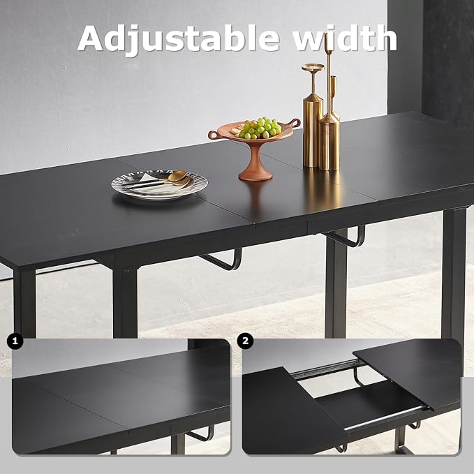 Extendable Dining Table for 4-8 People,70.86''Modern Space-Saving Kitchen Table with Metal Legs,Rectangle Folding Conference Meeting Table for Living Meeting Room Kitchen,Black