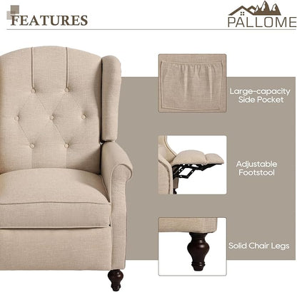 Wingback Recliner Chair with Massage and Heat Tufted Fabric Push Back Arm Chair, Recliner Chair for Living Room Bedroom Home Theater (2,Beige)
