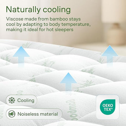 Niagara Sleep Solution Ultra Soft Queen Size Mattress Topper - Rayon Derived from Bamboo Pillow Top Mattress Pad for Back Pain Relief - Naturally Cooling for Hot Sleepers, Green