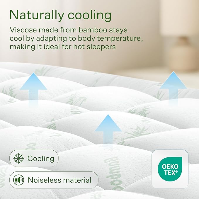 Niagara Sleep Solution Ultra Soft Twin Size Mattress Topper - Rayon Derived from Bamboo Pillow Top Mattress Pad for Back Pain Relief - Naturally Cooling for Hot Sleepers, Green