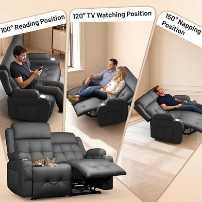 Reclining Loveseat with Pebble Texture Fabric, Loveseat Recliner with USB/Type C Ports, Storage & Cup Holders, RV Wall Hugger Recliner Sofa for Living Room & Home Theater & RV