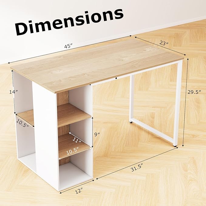 Tangkula Computer Desk with Storage Shelves, Home Office Desk with 5 Side Shelves & Metal Frame, Space Saving Laptop PC Desk, Writing Study Desk, Modern Vanity Desk for Bedroom (Natural)