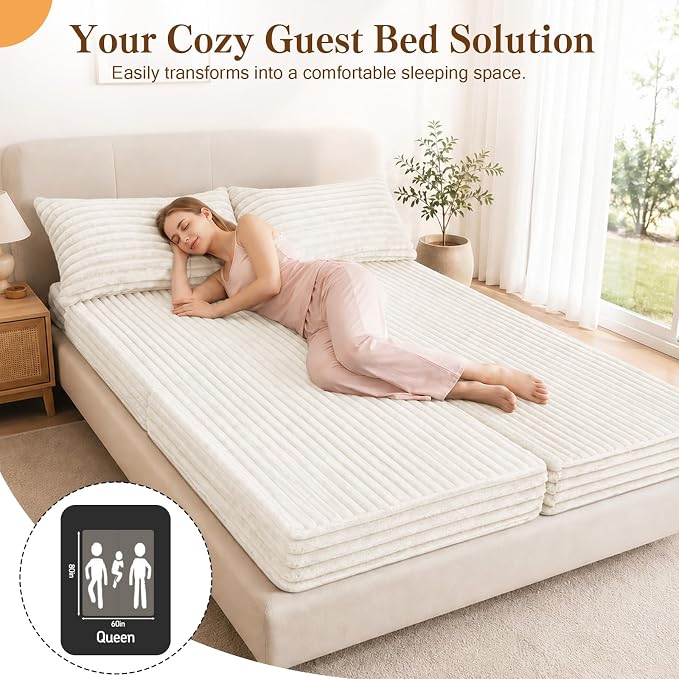 MeMoreCool Convertible Sofa Bed, Folding Floor Couch Bed Queen, Pull Out Sleeper Couch with Pillows, Fold Out Futon Sofa for Bedroom Living Room Small Space, Soft Corduroy