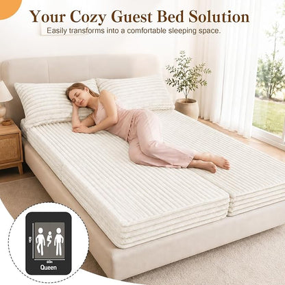 MeMoreCool Convertible Sofa Bed, Folding Floor Couch Bed Queen, Pull Out Sleeper Couch with Pillows, Fold Out Futon Sofa for Bedroom Living Room Small Space, Soft Corduroy
