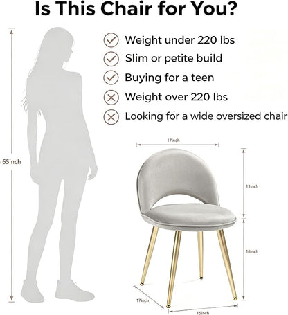 Vanity Chair with Adjustable Backrest, Velvet Upholstery Armless Makeup Stool, Gray Velvet Vanity Stool with Gold Metal Legs for Bedroom Living Room Kitchen Dinning Room (Gold and Gray)