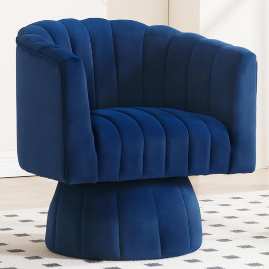 Swivel Accent Barrel Chair - Cute Comfy Small Round 360° Arm Chair Velvet Sofa Club Reading Chair for Living Room Bedroom Office Dark Blue