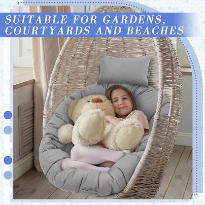 Tudomro Gray Egg Chair Cushion Hanging Basket Chair Replacement 45x45 Hammock Basket Swing Waterproof Cushion Hanging Swing Pads with Headrest for Indoor Outdoor Porch Backyard Patio Garden