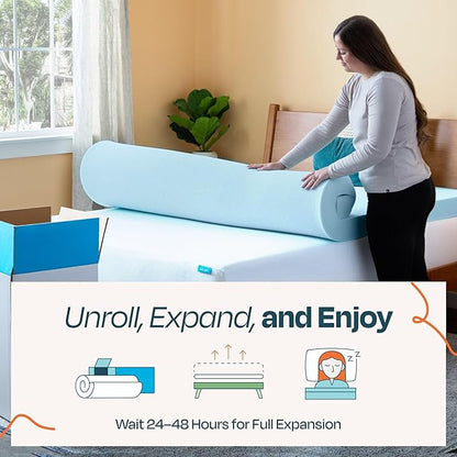 Linenspa Memory Foam Mattress Topper, Twin XL Size - 4 Inch Gel Infused Memory Foam - Plush Feel - Cooling and Pressure Relieving - CertiPUR Certified