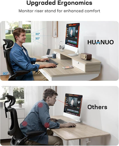HUANUO 48 x 30 inch Electric Standing Desk with 2 Wood Drawers, Adjustable Height Sit Stand Desk for Home Office, Ergonomic Stand up Desk with 4 Memory Presets, 176 lbs Capacity, Natural Top