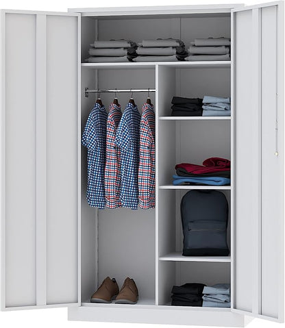 Letaya Metal Locker,Steel Wardrobe Storage Cabinets with Lock Door,Clothing Coat Storage Freestanding for Office, Home, School, Employee,Gym,Fire Department (White)