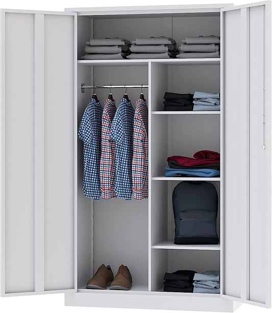Letaya Metal Locker,Steel Wardrobe Storage Cabinets with Lock Door,Clothing Coat Storage Freestanding for Office, Home, School, Employee,Gym,Fire Department (White)