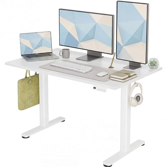 Claiks Electric Standing Desk, 48 x24 Inch Height Adjustable Sit Stand Desk for Home Office, Computer Desk with Memory Presets, Cable Management & Headphone Hooks, 156 lbs Capacity, White