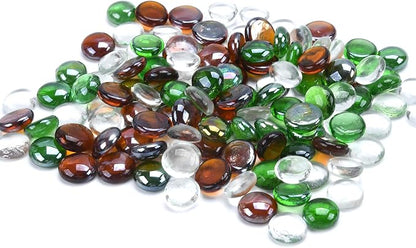 GasSaf Blended Fire Glass Beads for Outdoor Fire Pit, Fireplace, Replaces Existing Gas Logs & Lava Rocks, 3/4 Inch Glass(10 Pound)(Green, Amber, Crystal Clear Luster)