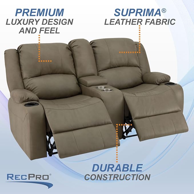 RecPro Charles 67" Powered Double RV Wall Hugger Recliner Sofa RV Loveseat with Upgraded 2023 Fabric (Putty)