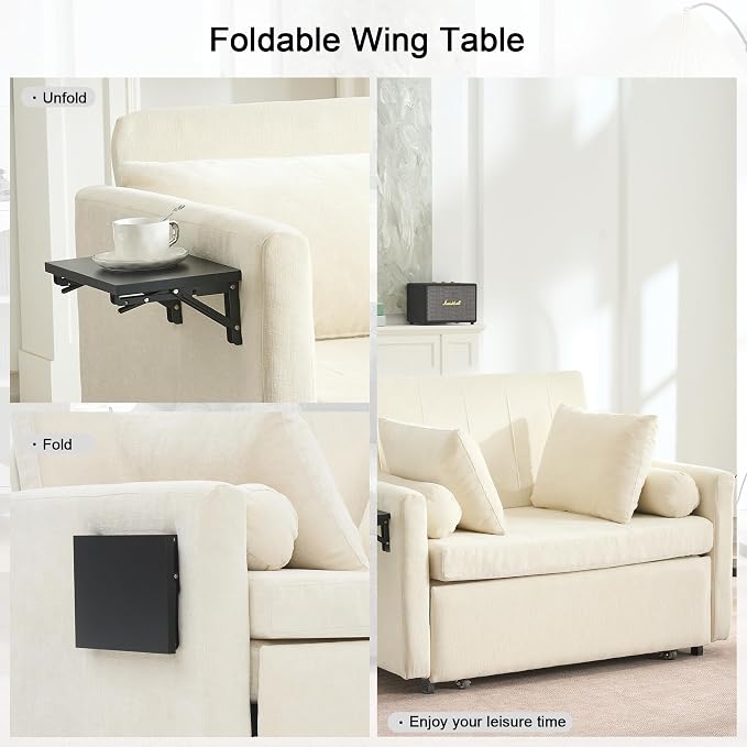 45" Oversize 3-in-1 Sleeper Chair Pull Out Bed, 75" Long Single Sleeper Sofa Bed with Wing Table and Side Pocket for Living Room, Bedroom, Small Space, Beige