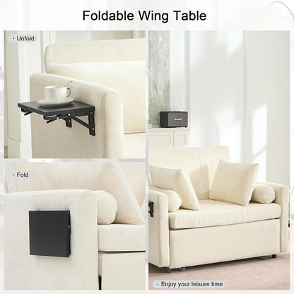 45" Oversize 3-in-1 Sleeper Chair Pull Out Bed, 75" Long Single Sleeper Sofa Bed with Wing Table and Side Pocket for Living Room, Bedroom, Small Space, Beige