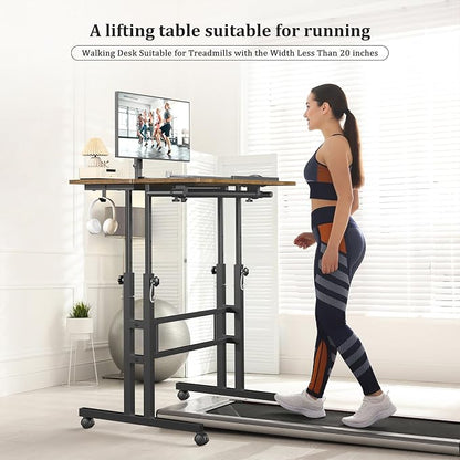 Enayplon Small Standing Desk with Wheels, Mobile Stand Up Desk, Portable Standing Table on Wheels for Walking Pad, Rolling Computer Desk Adjustable Height, Tall Table