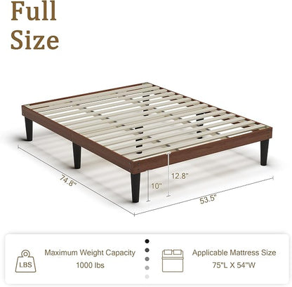 Yumori 12.9 Inch Minimalist Style Full Size Bed Frame, Wood Platform Bed with Wood Slat Support, No Box Spring Needed, Easy Assembly, Walnut