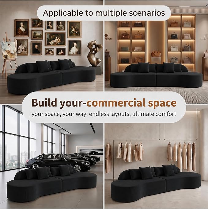Oversized Modern Curved Cloud Couch Sectional, Boneless Compression Sofa, Modular Sectional Couches, High Density Foam Deep seat Couch with Pillows, Corduroy Sofa for Living Room Office