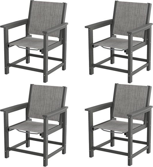 UDPATIO HDPE Patio Dining Chairs Set for 4 with Teslin Fabric - Heavy Duty Outdoor Chairs for Poolside, Deck, Garden, Backyard - All-Weather Resistant Seating,Light-Grey