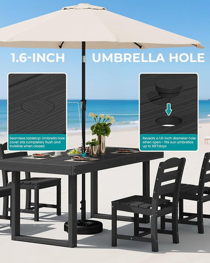 SERWALL HDPE Outdoor Dining Set for 4, 67'' Patio Table and Chairs Set | with Armless Seat