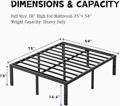 Furnitui 18 Inch High Metal Full Size Bed Frame, Platform Bed Frame Full Size No Box Spring Needed, Easy Assembly, Noise Free, Sturdy, Black