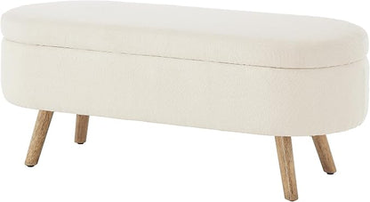 42.25" Ottoman with Storage, Storage Ottoman Bench with Safety Hinge, Foam End of Bed Bench, Upholstered Entryway Bench for Bedroom, Living Room & Window, Holds up to 330 lb, Ivory