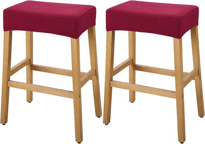 YISUN Stool Covers Rectangle - 2 Pack Stretch Waterproof Saddle Seat Cover Counter Bar Stools Bar Chairs Covers Kitchen Island Chairs Cushion Protector (2, Wine Red)