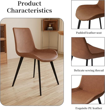 HIPIHOM 43.2"-59.1" Round Extendable Table with 4 PU Chairs | Mid century modern dining set, oak MDF tabletop, sturdy metal legs, space saving, for kitchen & coffee room