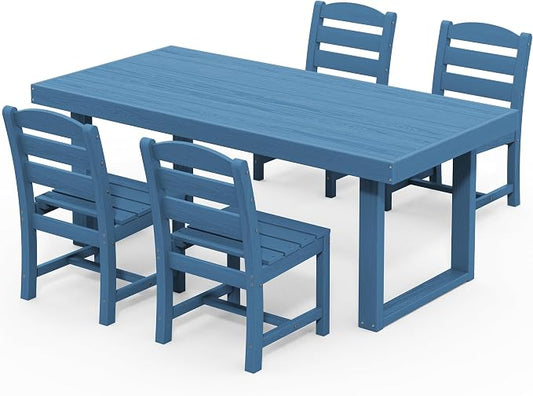 SERWALL HDPE Outdoor Dining Set for 4, 67'' Patio Table and Chairs Set | with Armless Seat