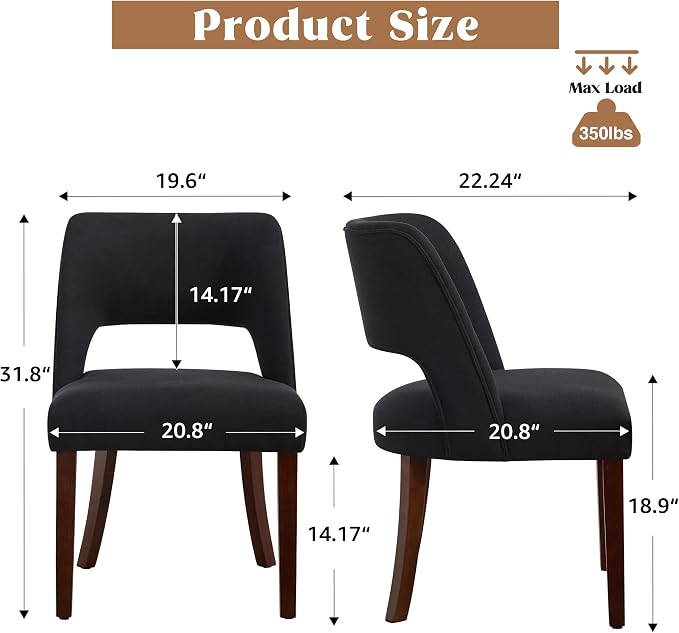 Dining Chairs Set of 6,Modern Dining Room Chairs with Thick Cushions,Upholstered Linen Fabric Kitchen Chairs for Kitchen Dining Room Black