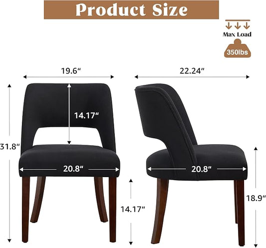 Dining Chairs Set of 6,Modern Dining Room Chairs with Thick Cushions,Upholstered Linen Fabric Kitchen Chairs for Kitchen Dining Room Black