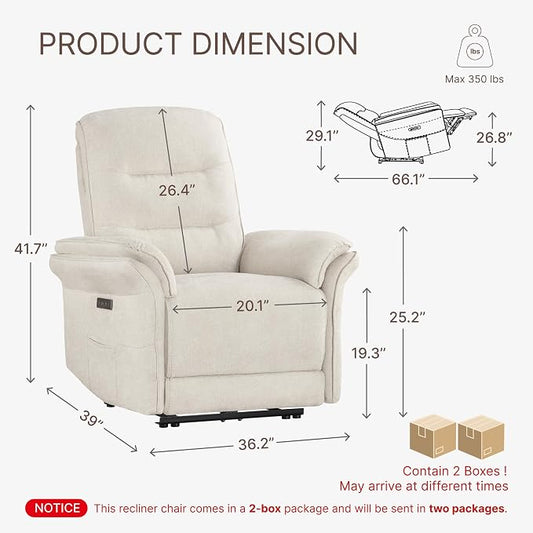 KISLOT Power Recliner Chair with Adjustable Headrest and Footrest, Dual Motor Fabric Reclining Chair with USB/Type-C Charging, Zero Gravity Modern Electric Recliner for Nursery Living Room Bedroom