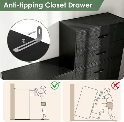 PrimeZone 2 Wood Drawer for Closet Storage: Black Stackable Short Closet Dresser for Clothes Organizer - Modular Chest Cabinet for Closet Bedroom Dorm Wardrobe Nursery, 3 Packs