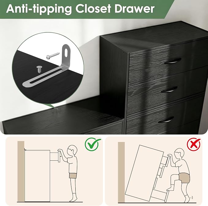 PrimeZone 2 Wood Drawer for Closet Storage: Black Stackable Short Closet Dresser for Clothes Organizer - Modular Chest Cabinet for Closet Bedroom Dorm Wardrobe Nursery, 2 Packs
