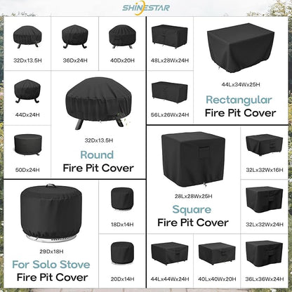 SHINESTAR 36 Inch Square Fire Pit Cover, Fits for 32-36 Inch Outdoor Fire Table Cover, Waterproof and Windproof, 36 x 36 x 24 Inch, Black