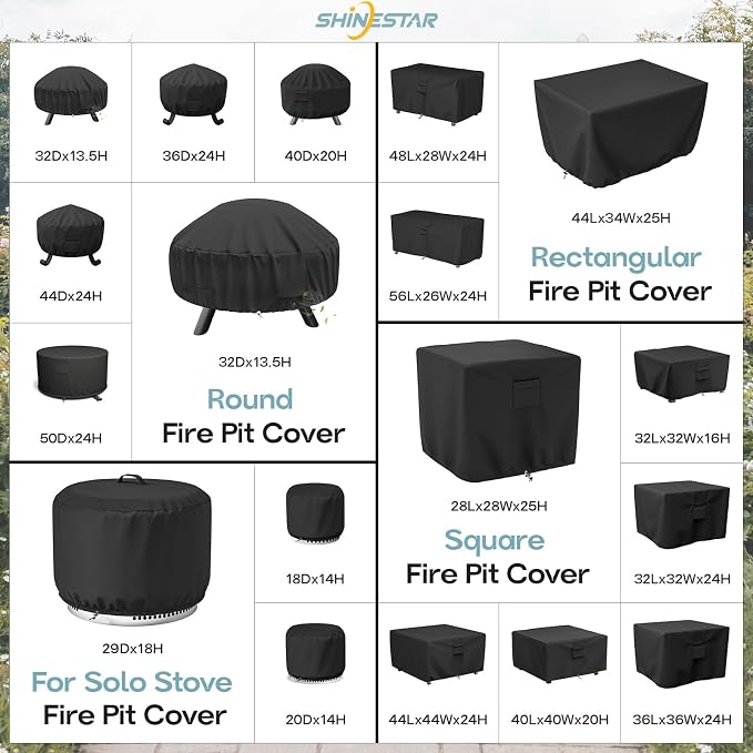 SHINESTAR Fire Pit Table Cover for Outland Living 401/403 Outdoor Propane Gas Fire Table, 44 Inch Heavy Duty Waterproof Rectangular Fire Pit Cover, Black