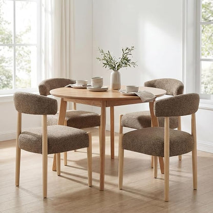 VKNOW Wooden Dining Chairs Set of 2 with Curved Open Back, Dark Brown | Natural Rubberwood Legs, Soft Chenille Fabric, Thickened Cushion, For Adults and Family, Dining Room, Kitchen, No Wobble