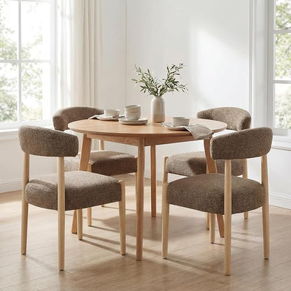 VKNOW Wooden Dining Chairs Set of 6 with Curved Open Back, Dark Brown | Natural Rubberwood Legs, Soft Chenille Fabric, Thickened Cushion, For Adults and Family, Dining Room, Kitchen, No Wobble