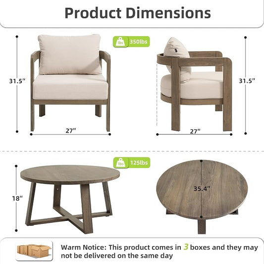 Outdoor Patio Furniture Set, 5 Pieces Modern Metal Patio Conversation Set with 6" Thick Cushions, Outdoor Lounge Sofa 350lbs for Backyard Porch Balcony, Beige