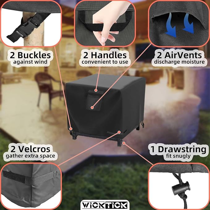 WICKTICK Square Gas Fire Pit Cover 30 x 30 x 25 Inch, Waterproof & 600D Heavy Duty Fire Table Cover, Compatible with Ciays, Xbeauty, BALI OUTDOORS and more 28x28, 30x30 Inch Patio Propane Firepits
