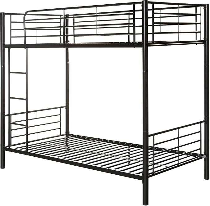 Walker Edison Elodie Urban Industrial Twin Over Twin Metal Bunk Bed, Twin Over Twin, Black